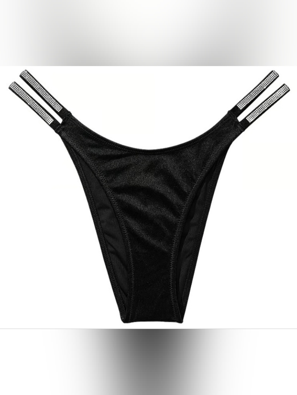 XS S M L XL XXL VS Swim Double Shine Strap Brazilian Bikini Bottom Black